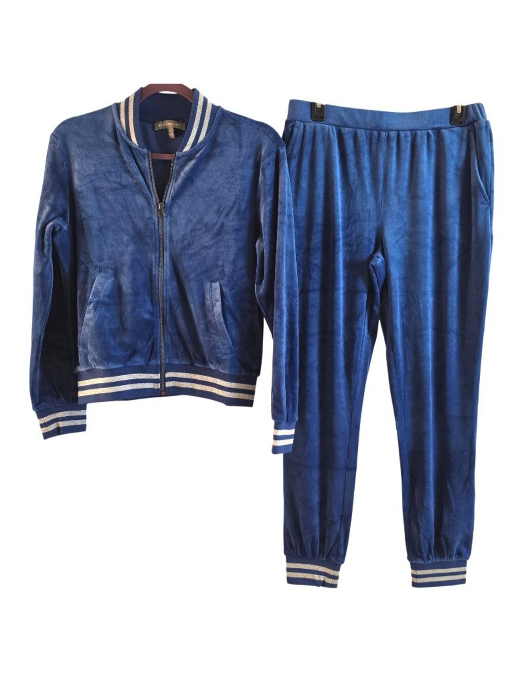 Kat & Mallory two-piece royal blue velour track suit women size M